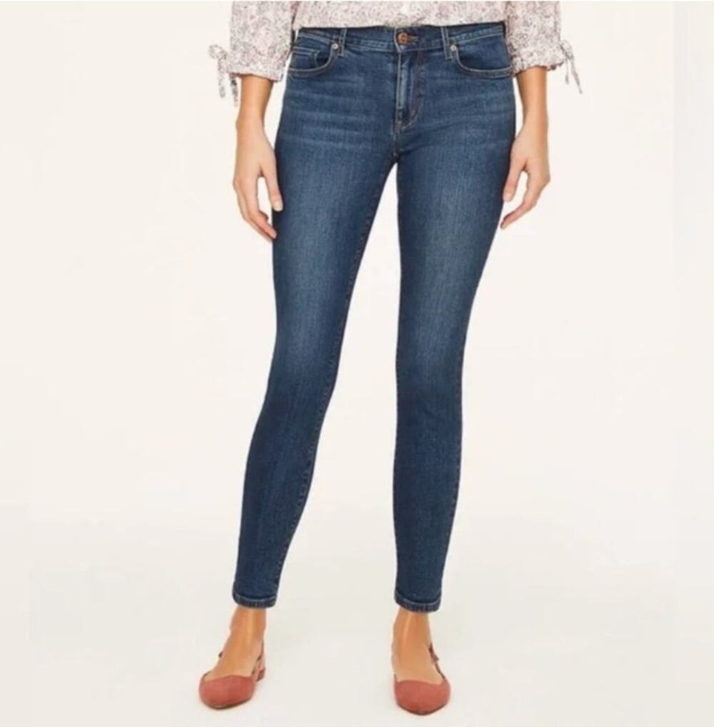 Ann Taylor LOFT Modern Skinny Stretch Jeans Blue Size 28 6 Mid Rise Dark Wash